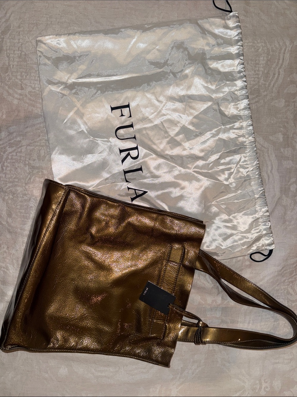 Furla Metallic Bronze Leather Tote in Shimmery Bronze